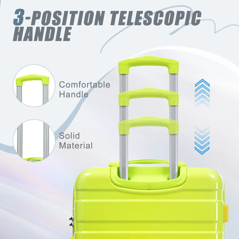 20'/24'/28' 3-Piece PC Spinner Wheel Luggage Set (Yellow+Green) by HouseOfZazla