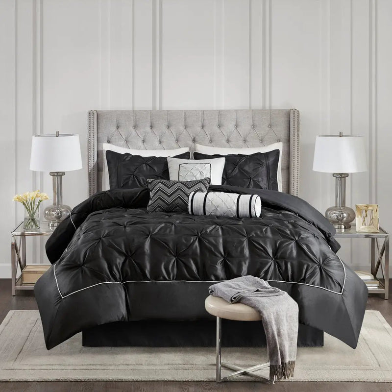 7 Piece Tufted Comforter Set Black California King by HouseOfZazla