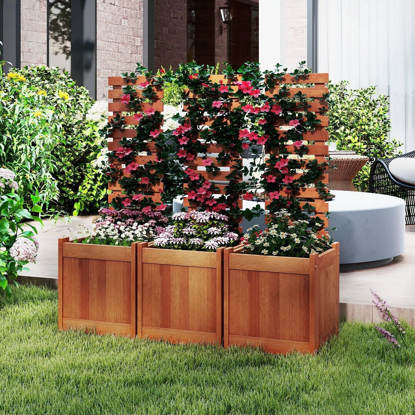 Outdoor Wooden Raised Garden Bed with Trellis by DirectDeals