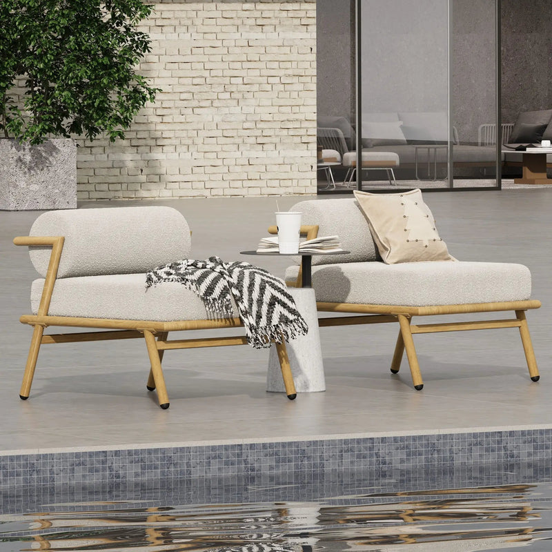 La Fiora Outdoor Patio Iron Club Chair (Set of 2) - Off White / Teak by HouseOfZazla
