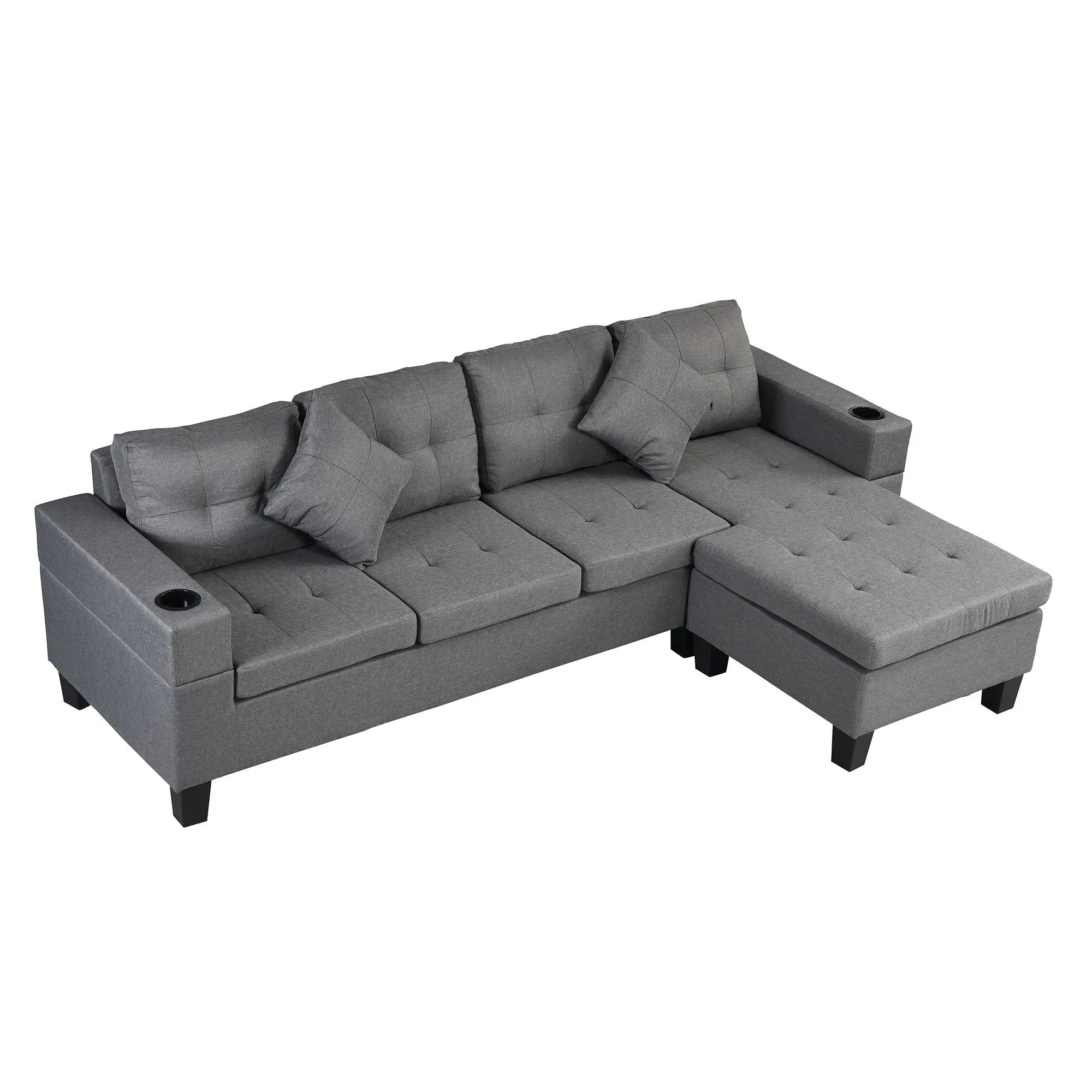 Sectional Sofa Set For Living Room With L Shape Chaise Lounge, Cup Holder And Left Or Right Hand Chaise Modern 4 Seat by HouseOfZazla
