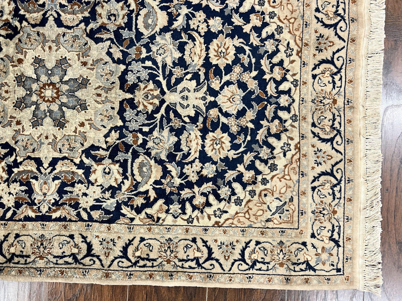 Persian Nain Rug 3x5, Floral Medallion Oriental Carpet, Very Fine Hand Knotted Handmade Wool and Silk Highlights Rug, Vintage Semi Antique by Jewel Rugs