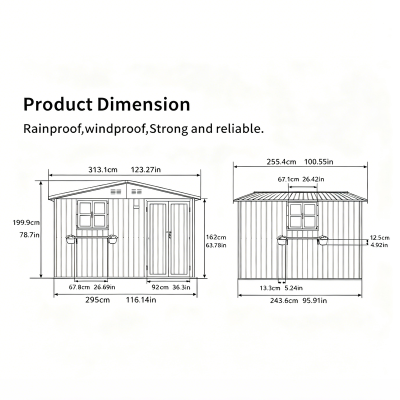 10x8 Ft Outdoor Metal Storage Shed with Window & Flower Rack by HouseOfZazla