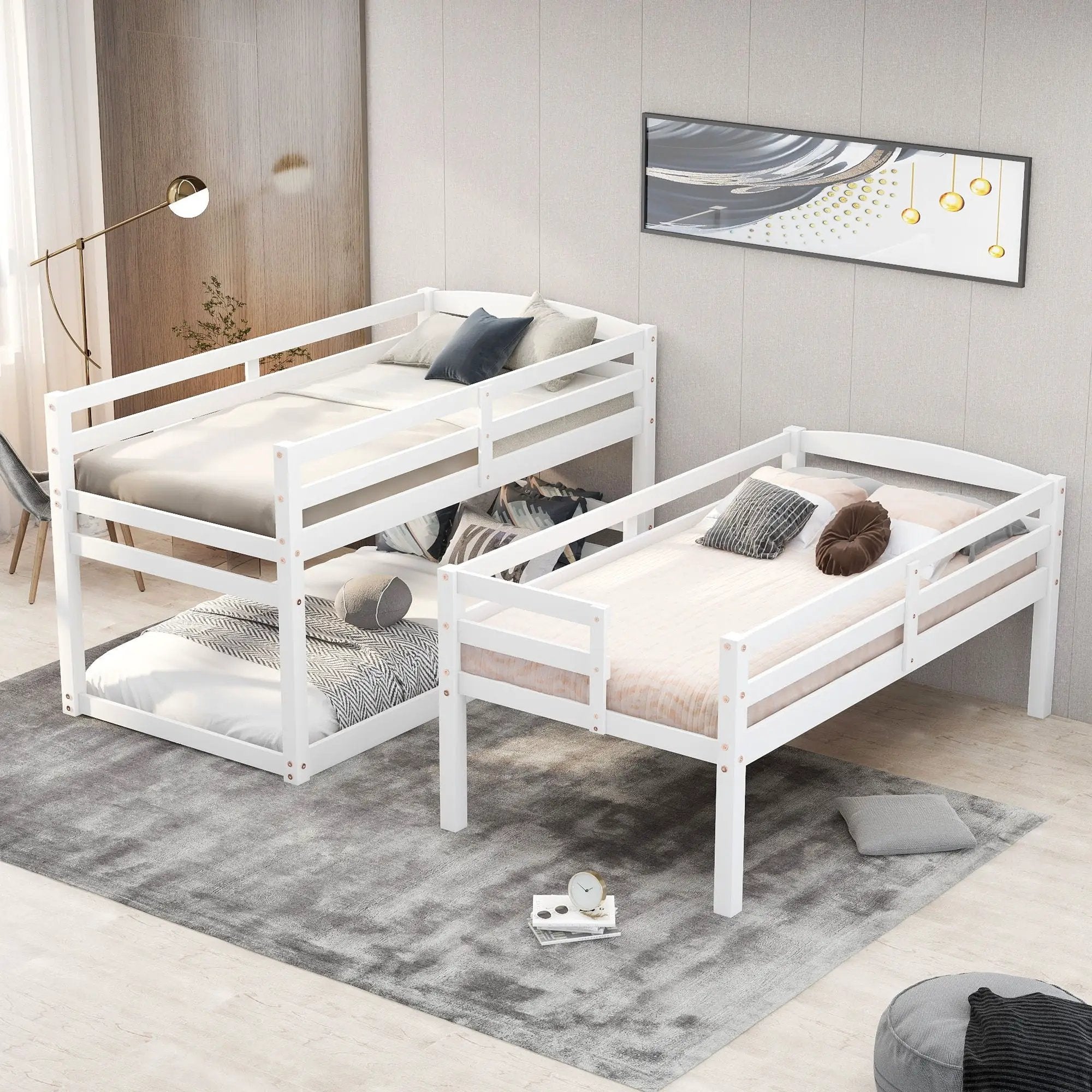Twin Size Triple Bunk Bed With Storage Staircase, Separate Design - White by Unique Piece Furniture