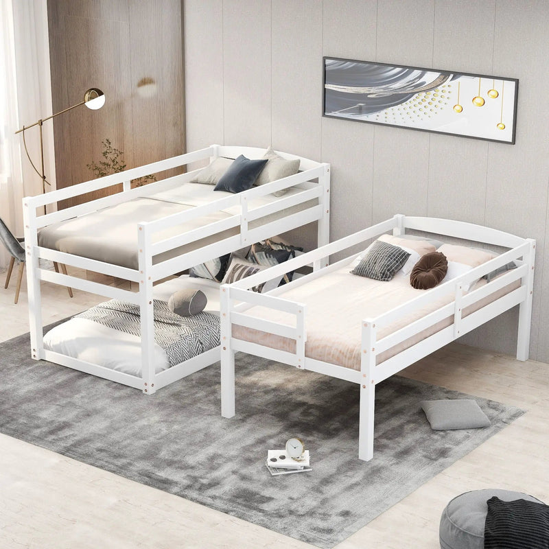 Twin Size Triple Bunk Bed With Storage Staircase, Separate Design - White by HouseOfZazla