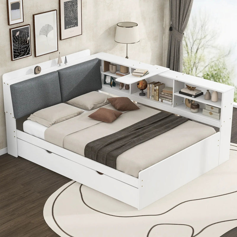 Platform Bed With Trundle, Shelves, And Storage Headboard by Unique Piece Furniture