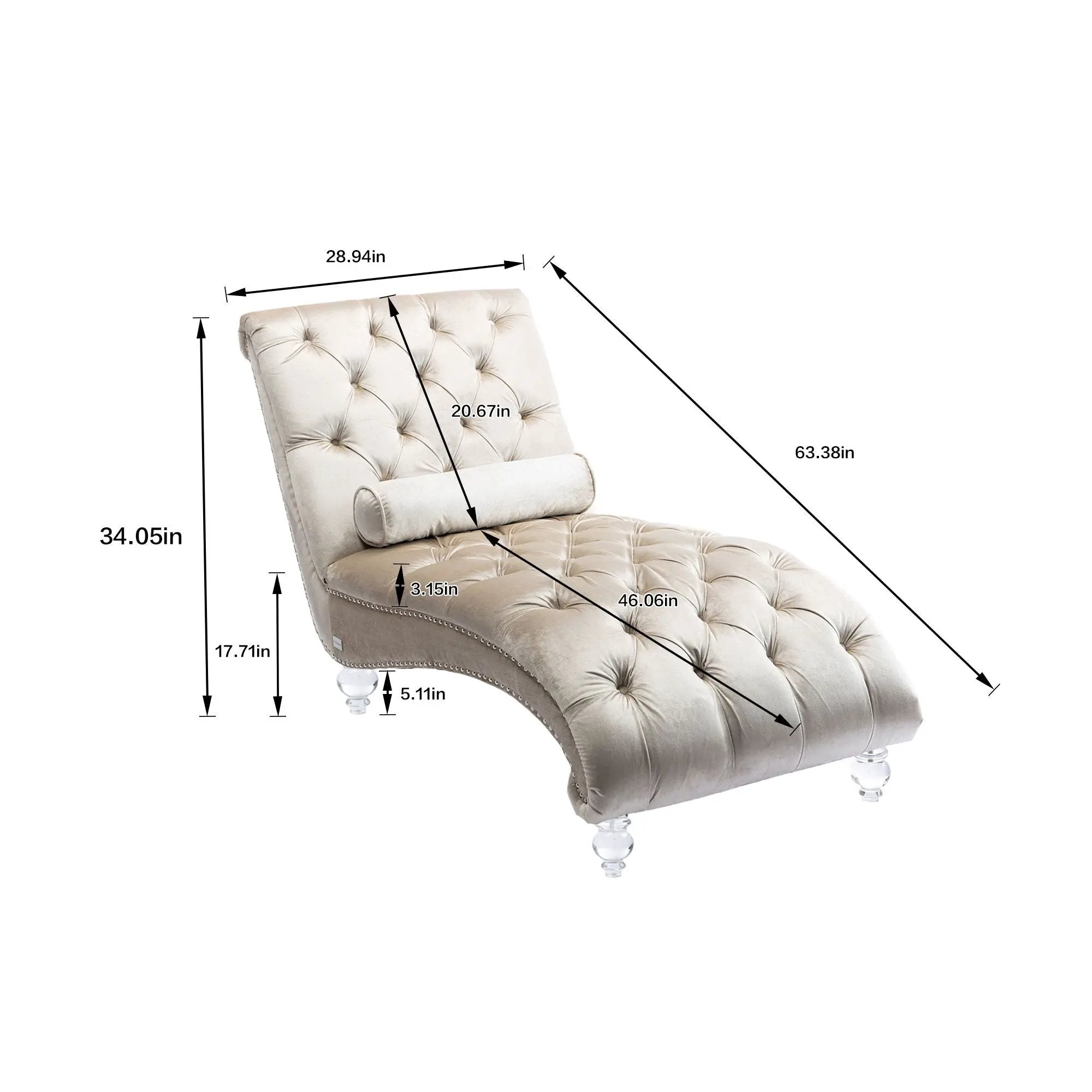 Chaise Lounge Indoor, Button Tufted Upholstered Chaise Lounge Chair With Pillow by Unique Piece Furniture