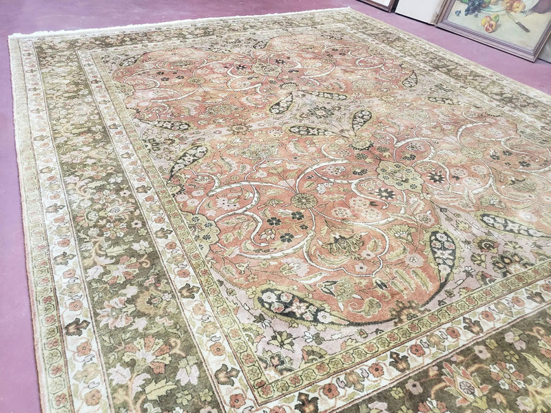 Indo Persian Rug 8x10, Vintage Indian Rug 8 x 10, Fine Hand-Knotted Wool Rug, Rose Clay Red Beige Brown Handmade Area Rug, Floral Medallion by Jewel Rugs