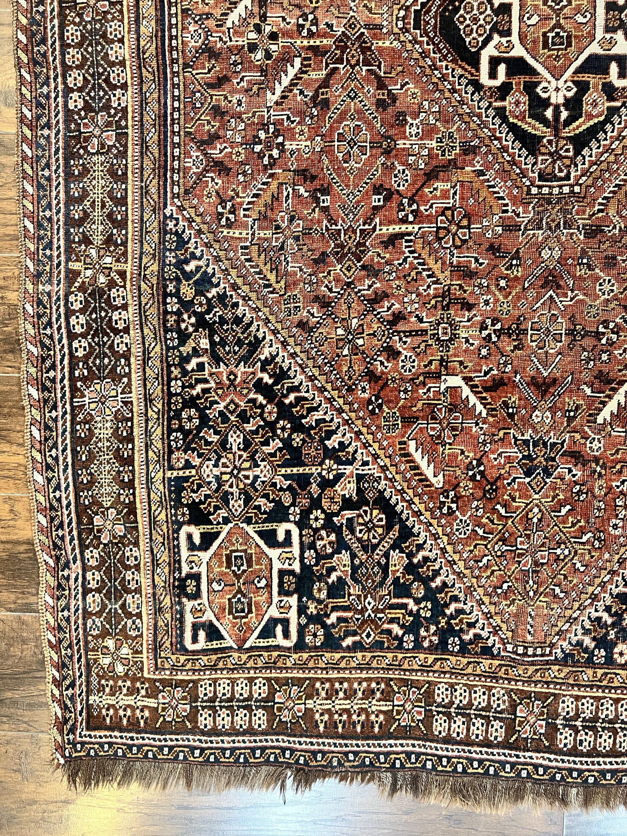 Antique Persian Shiraz Tribal Rug 6x8, Geometric Rug, Wool Handmade Hand Knotted Carpet, Red Blue by Jewel Rugs