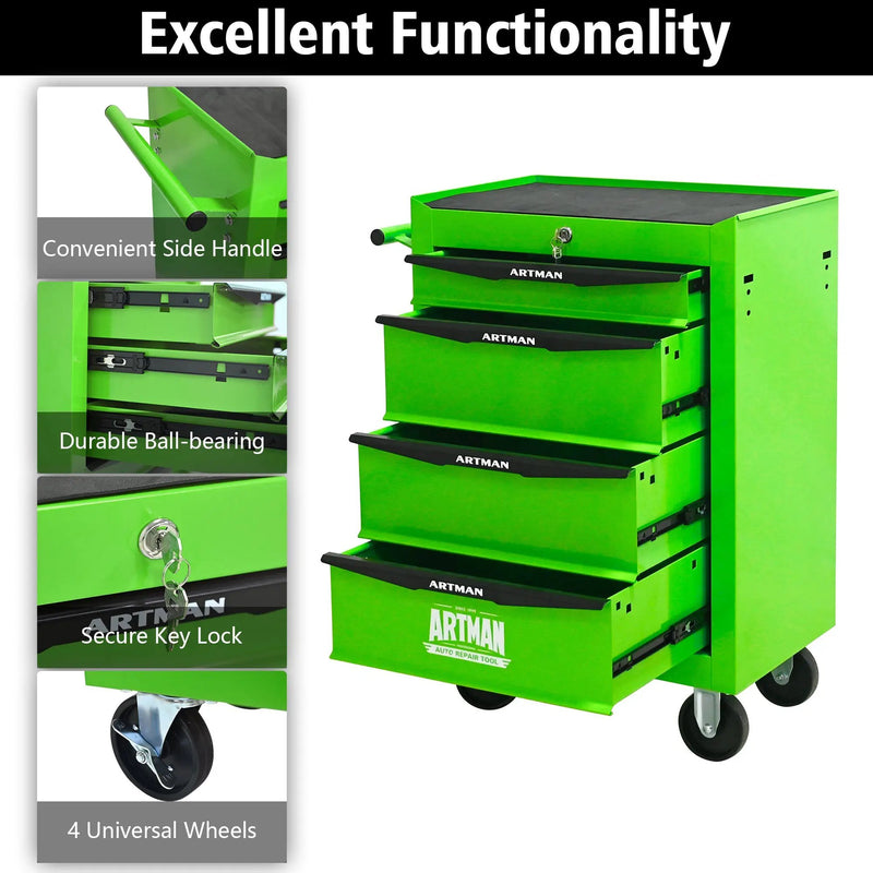 Rolling Metal Tool Chest with 4 Drawers - Green by HouseOfZazla