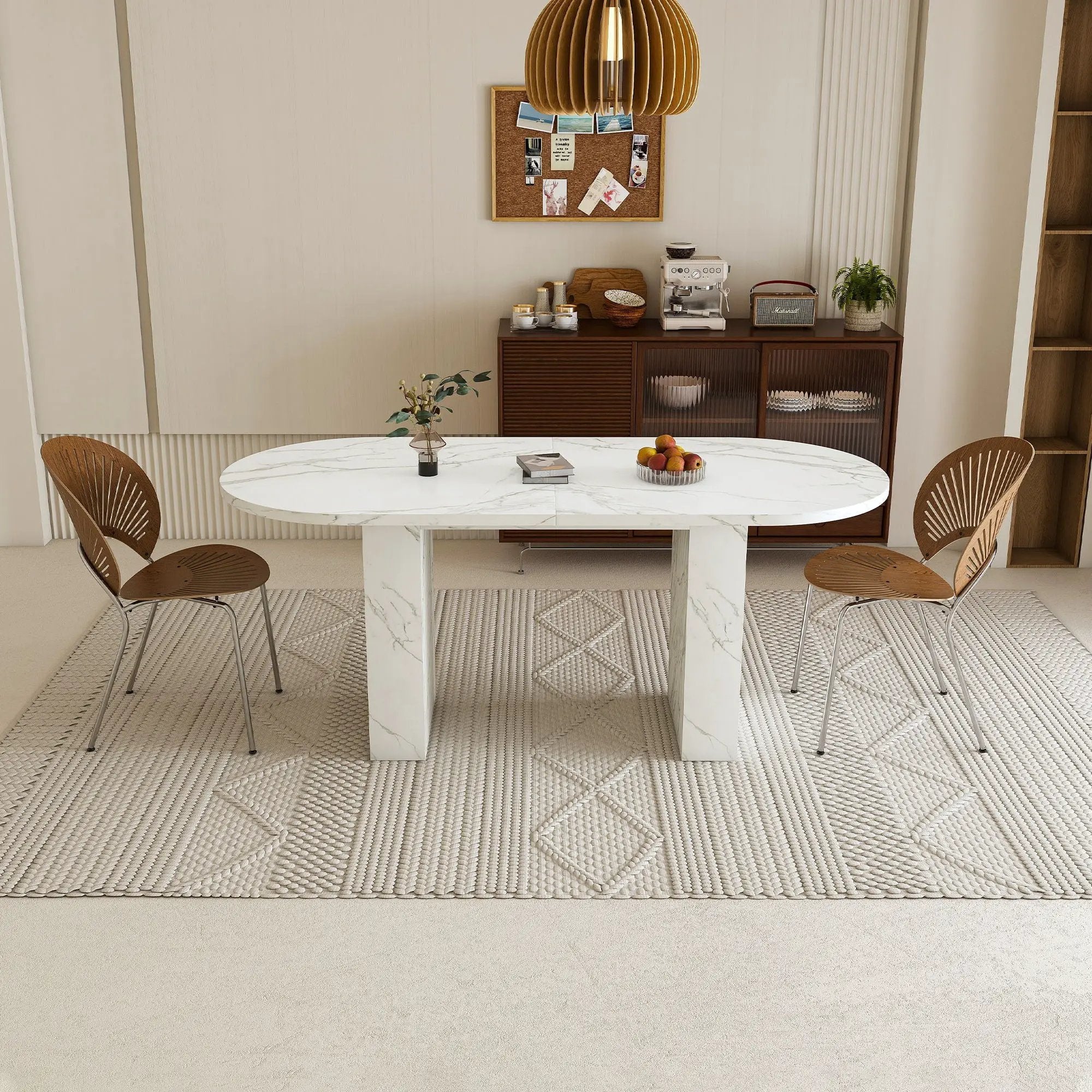 Oval Dining Table With Wood Strip Base