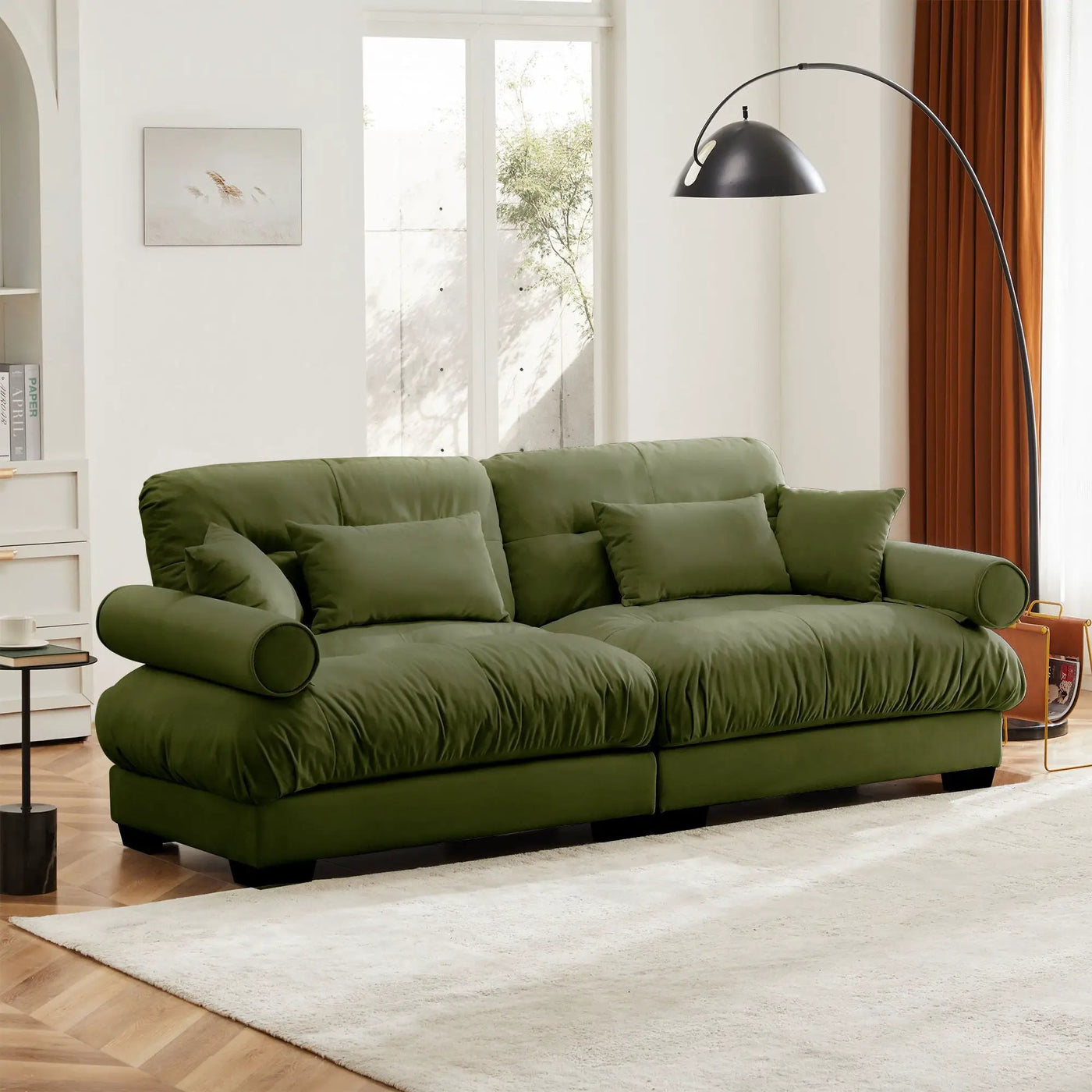 Modern Sofa With Bolstered Armrests And Pillows by Unique Piece Furniture