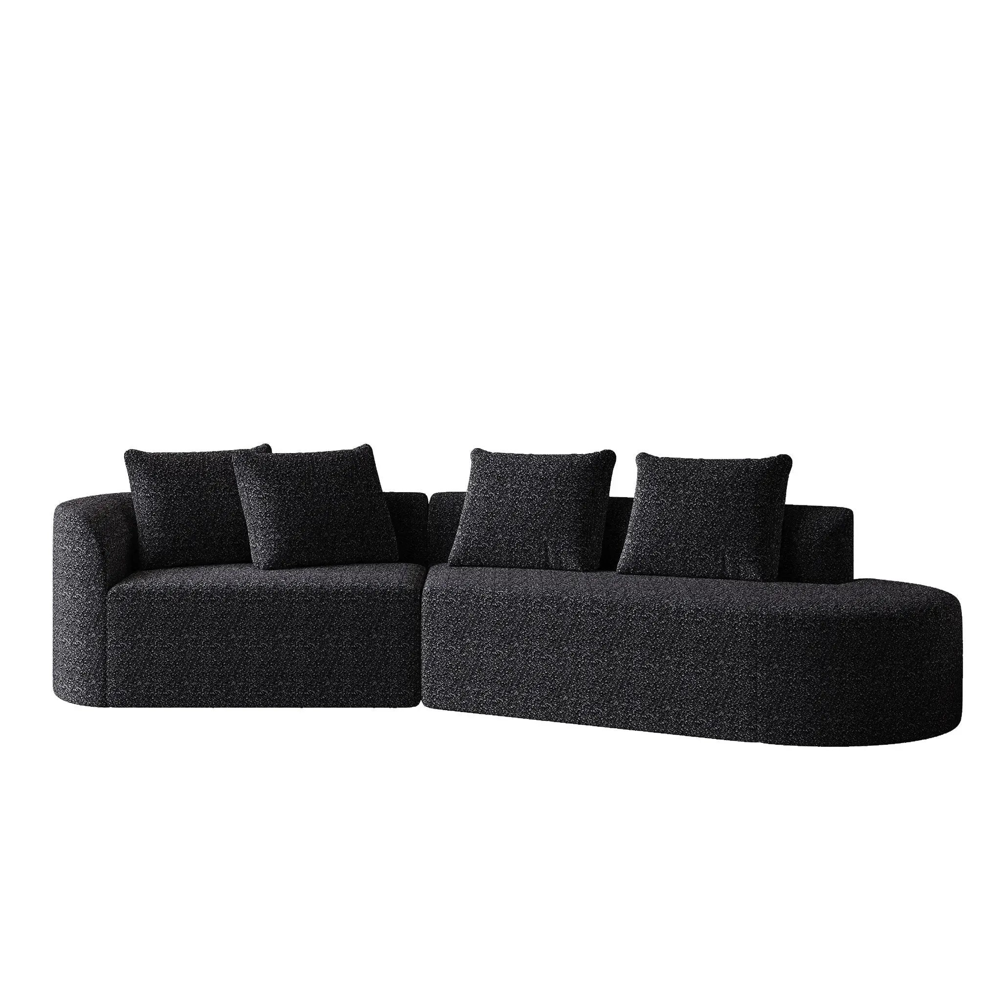 Upholstered Oversized Sectional Sofa, 4 Seater Extra Deep & Wide Curved Cloud Couch With 4 Throw Pillows For Living Room - Black by HouseOfZazla