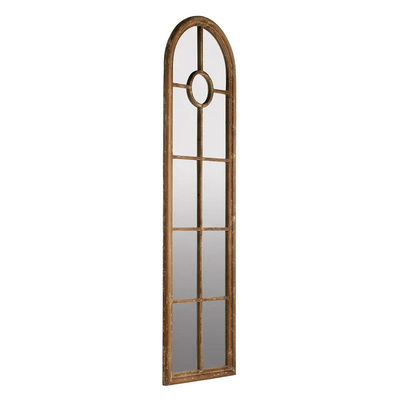 Half Round Elongated Mirror With Decorative Window Look Classic Architecture Style Solid Fir Wood Interior Decor - Brown by Unique Piece Furniture