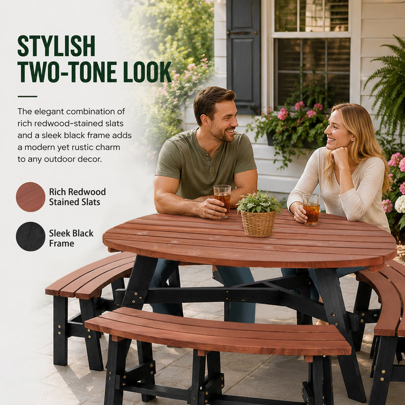 6-Person Semi-Circular Outdoor Solid Fir Wood Picnic Table Set, Rustic by HouseOfZazla
