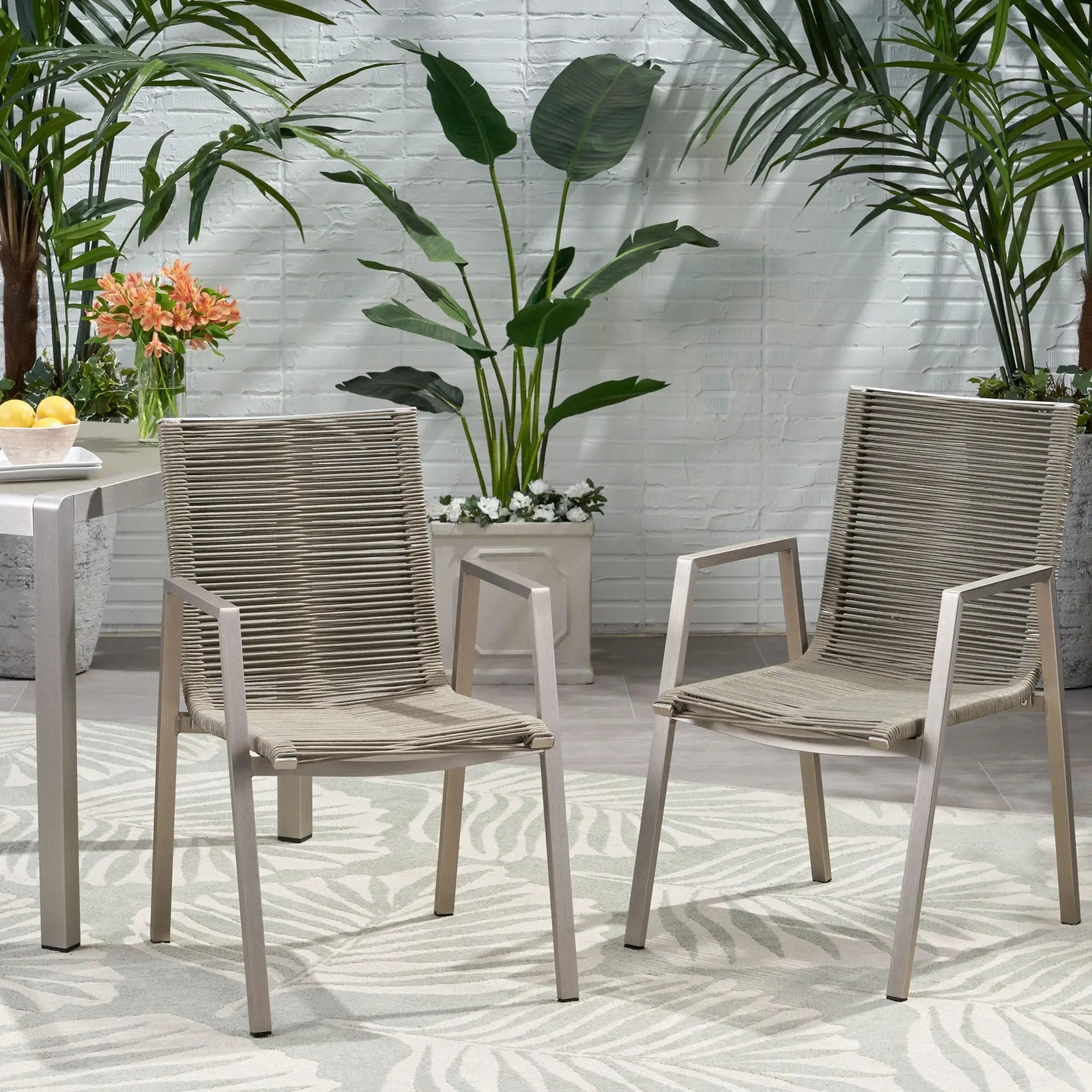 Outdoor Modern Aluminum Dining Chair Set With Rope Sea (Set of 2) by HouseOfZazla