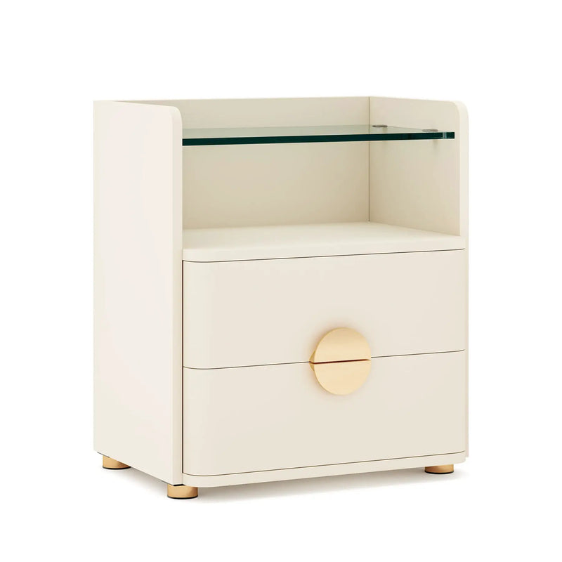 2 Drawer Nightstand With Open Shelf, Bedside Table - Beige by HouseOfZazla