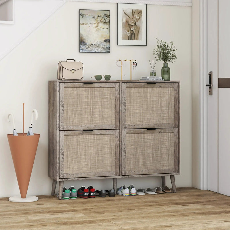 4 Door Shoe Rack, Freestanding Modern Shoe Storage Cabinet by Unique Piece Furniture