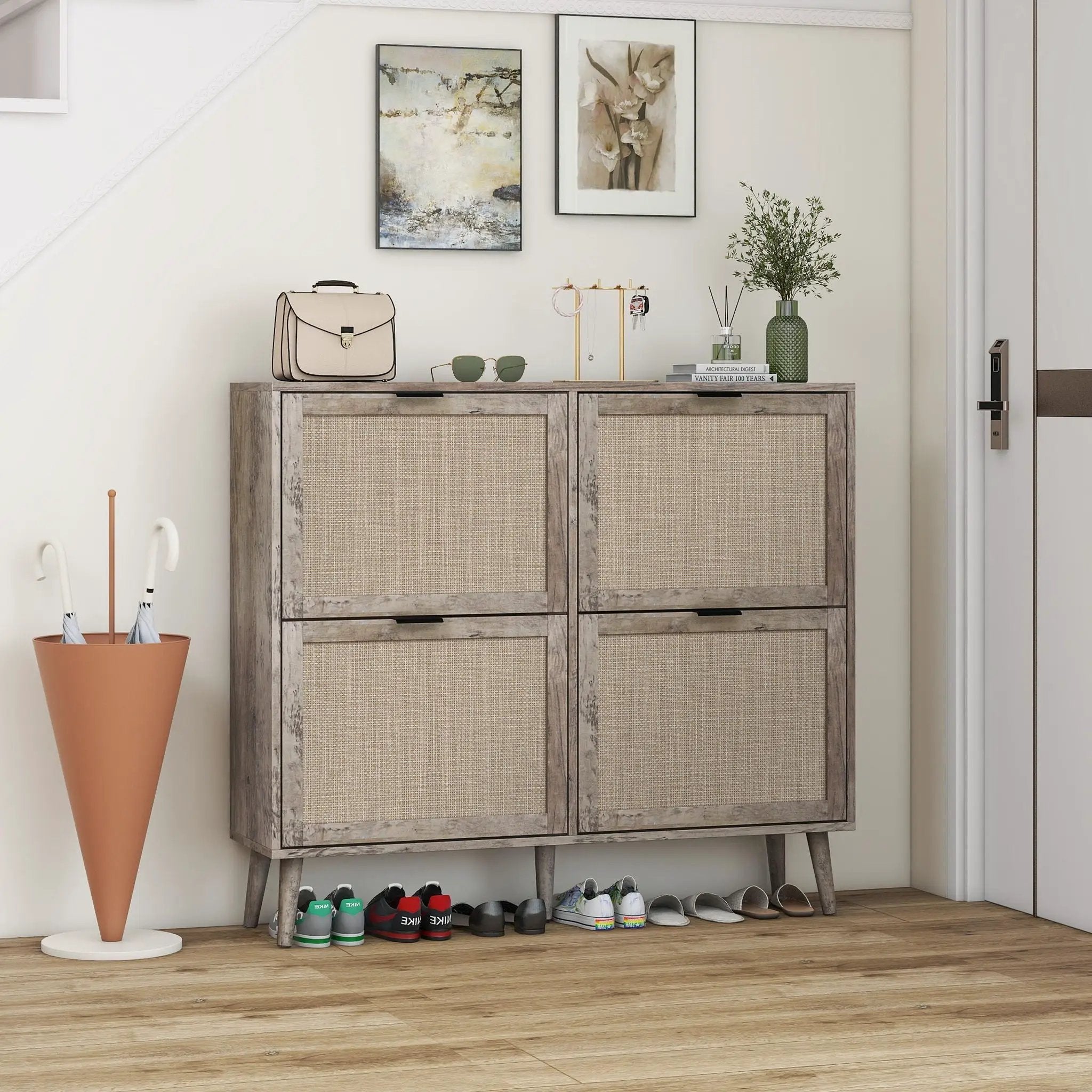 4 Door Shoe Rack, Freestanding Modern Shoe Storage Cabinet by HouseOfZazla