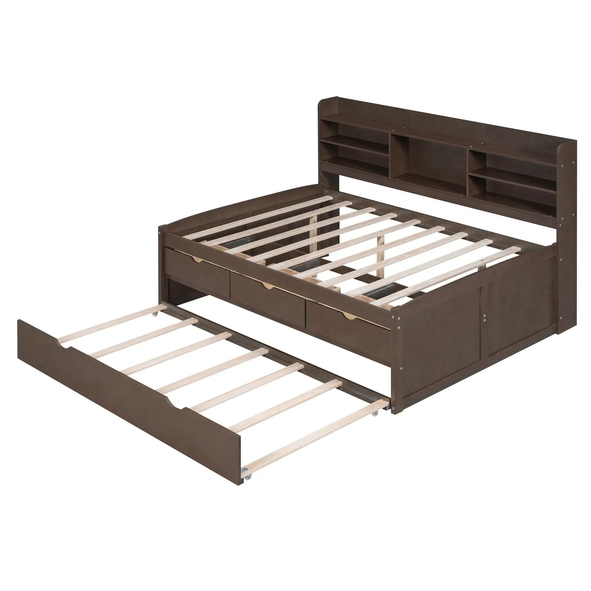 Captain Bed With Built In Bookshelves, 3 Storage Drawers, And Trundle by Unique Piece Furniture