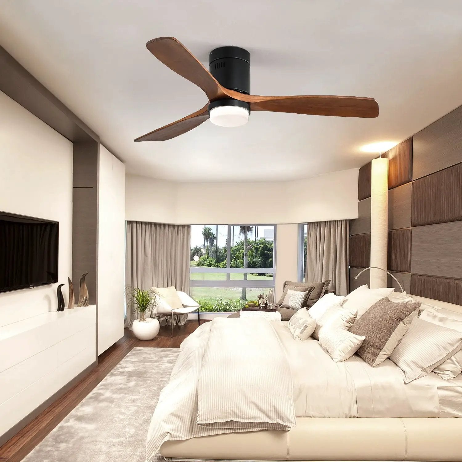 Indoor Ceiling Fan With Lights, Reversible DC Motor, Remote Control - Black by Unique Piece Furniture