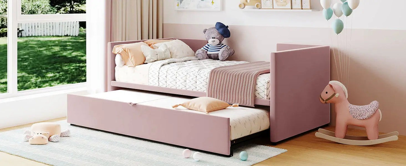 Twin Size Upholstered Daybed With Pop Up Trundle by HouseOfZazla