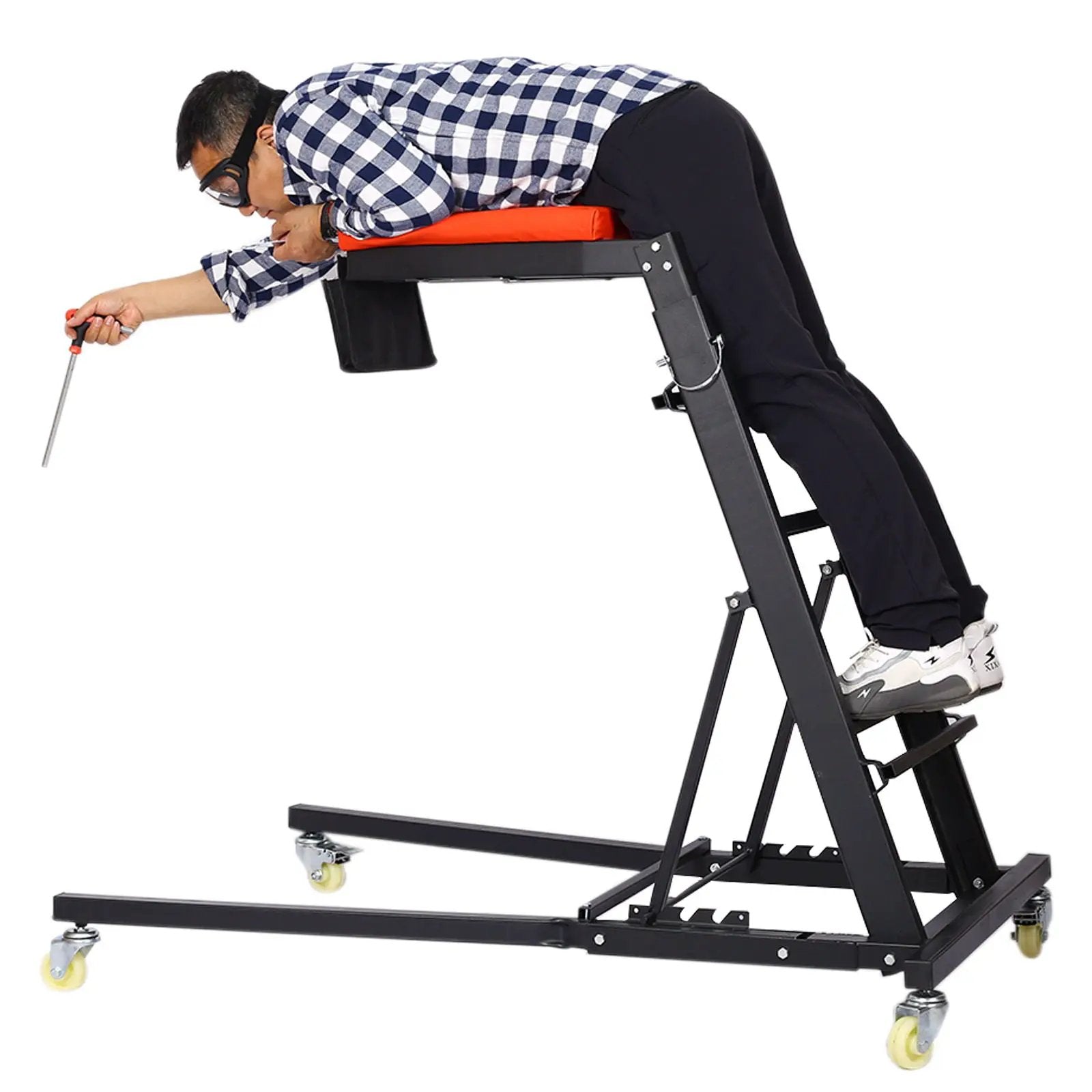 Heavy Duty Foldable Rolling Engine Top Creeper With Padded Deck And Locking Casters - Black by HouseOfZazla