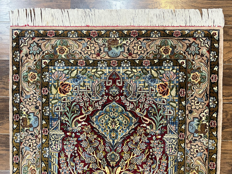 Marvelous Persian Isfahan Rug 3.7 x 5.6, Tree of Life and Animal Pictorials, Handmade Vintage Super Fine 600 KPSI, Kork Wool Silk Highlights, Rare by Jewel Rugs