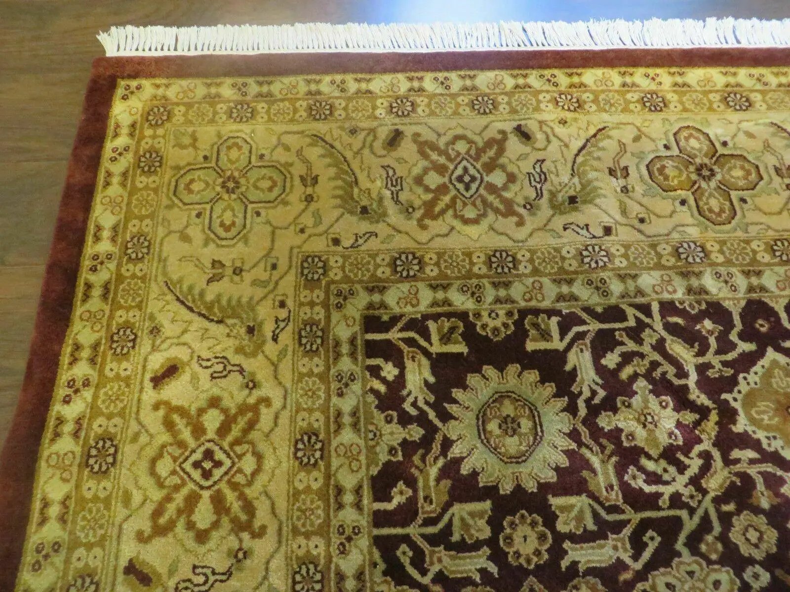 Indian Agra Rug 10x14 Vintage Handmade Larastan Wool Carpet Maroon Floral by Jewel Rugs