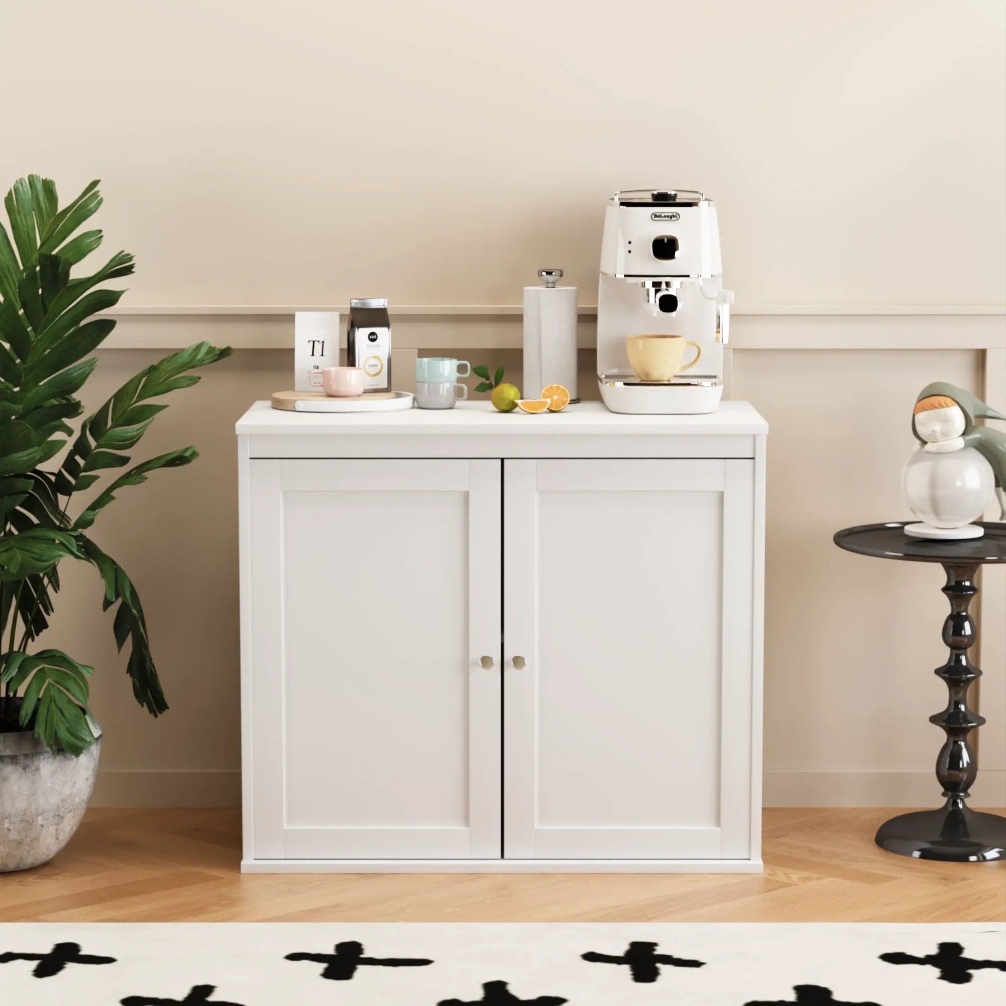 Kitchen Storage Cabinet With Double Doors, Adjustable Shelves, Sideboard Buffet For Dining Room - White by Unique Piece Furniture