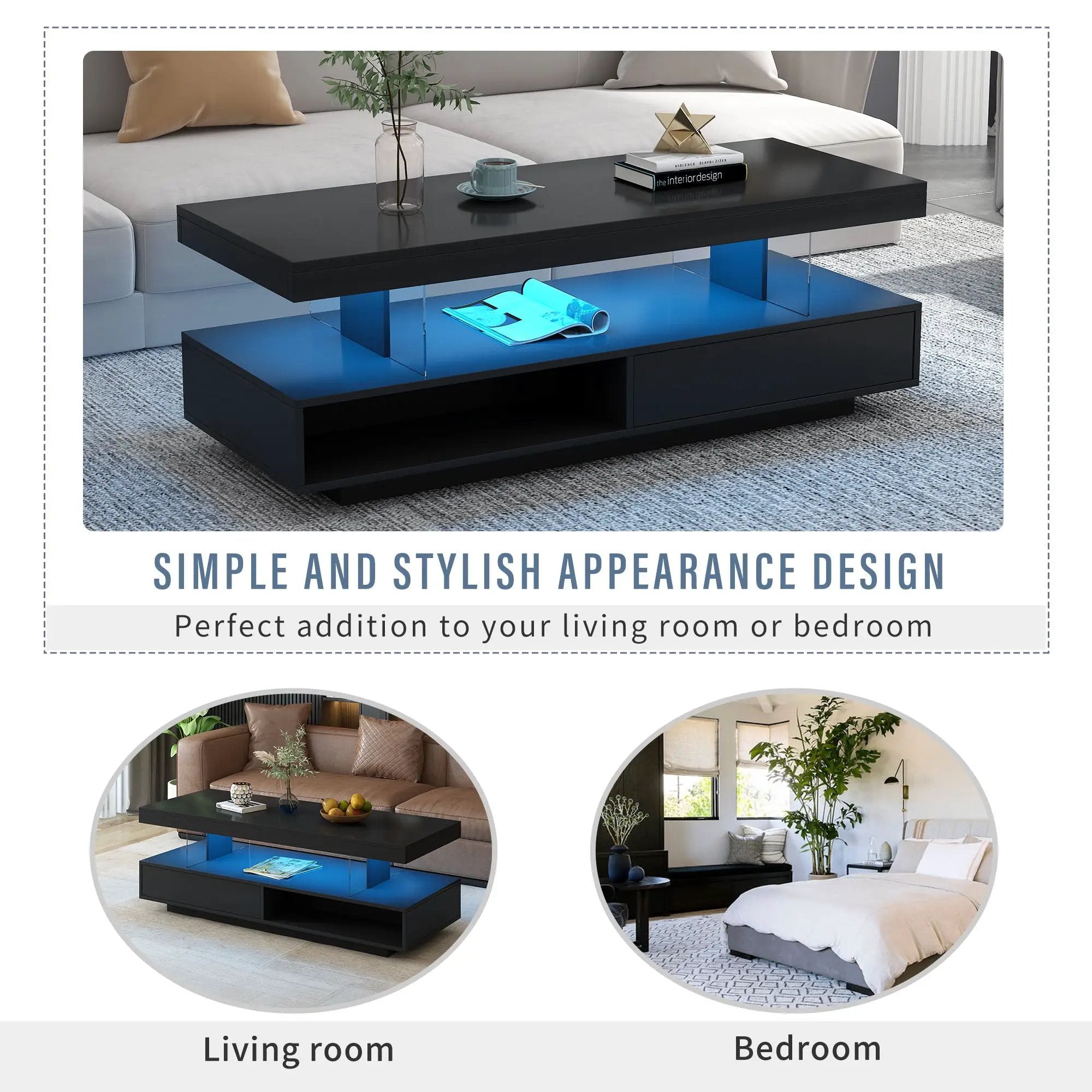 LED Coffee Table With 2 Drawers And Display Shelves by Unique Piece Furniture