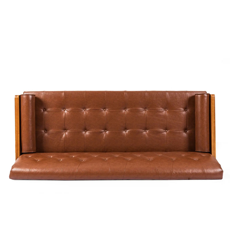 Adelaide Mid Century Modern Tufted Sofa With Rolled Accent Pillows - Light Brown by HouseOfZazla