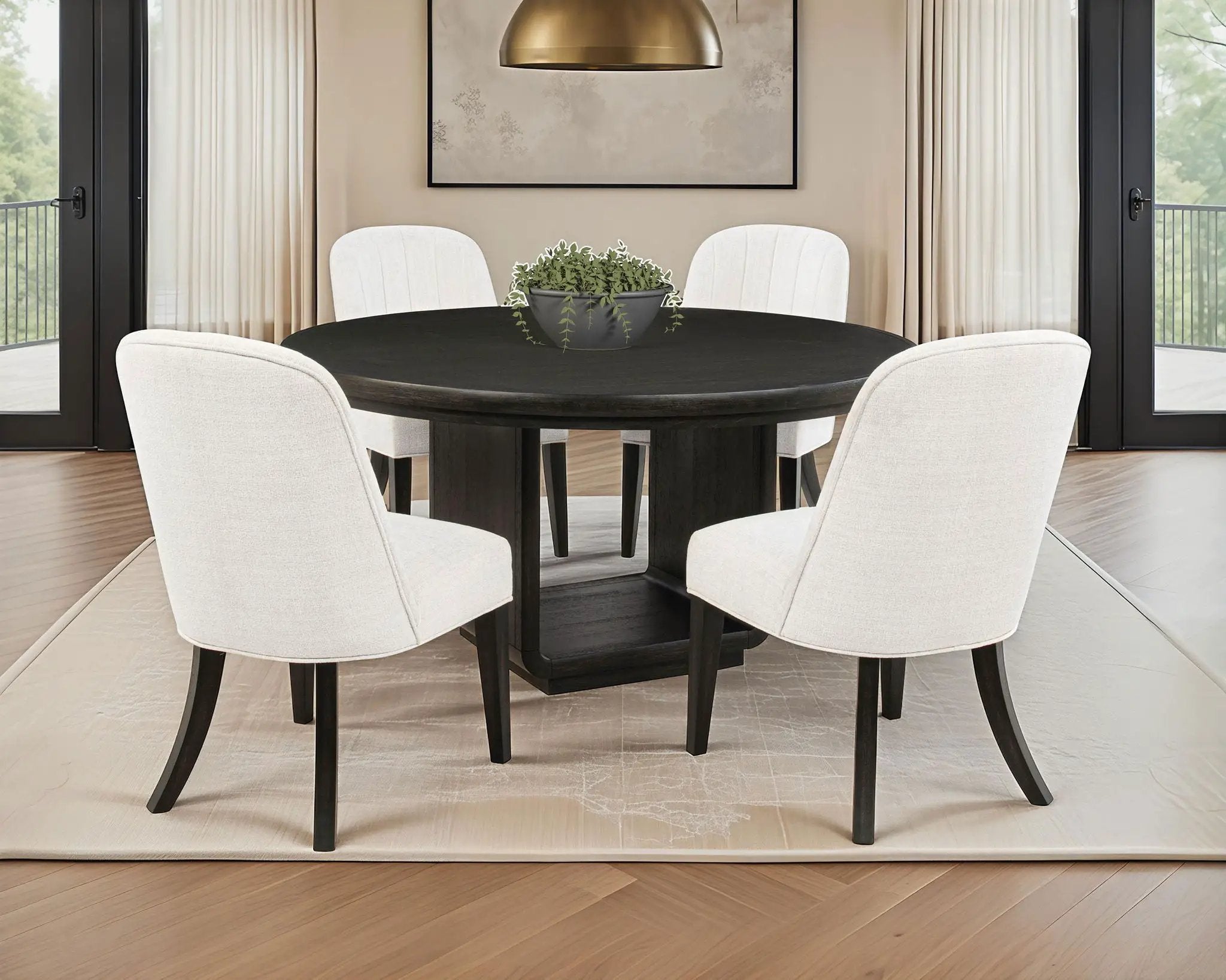 Leandro 5-piece Round Dining Table Set Burnished Black by Unique Piece Furniture