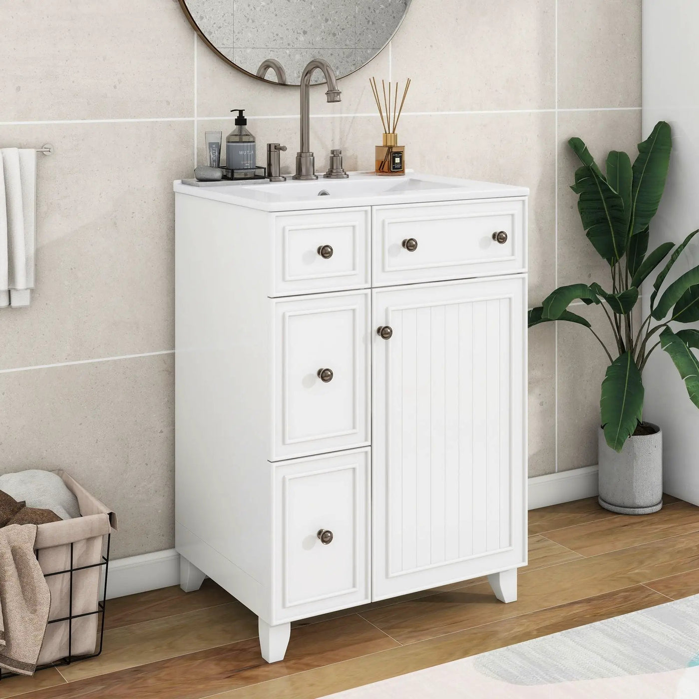 Transitional Style Bathroom Vanity Cabinet With Ceramic Sink by Unique Piece Furniture