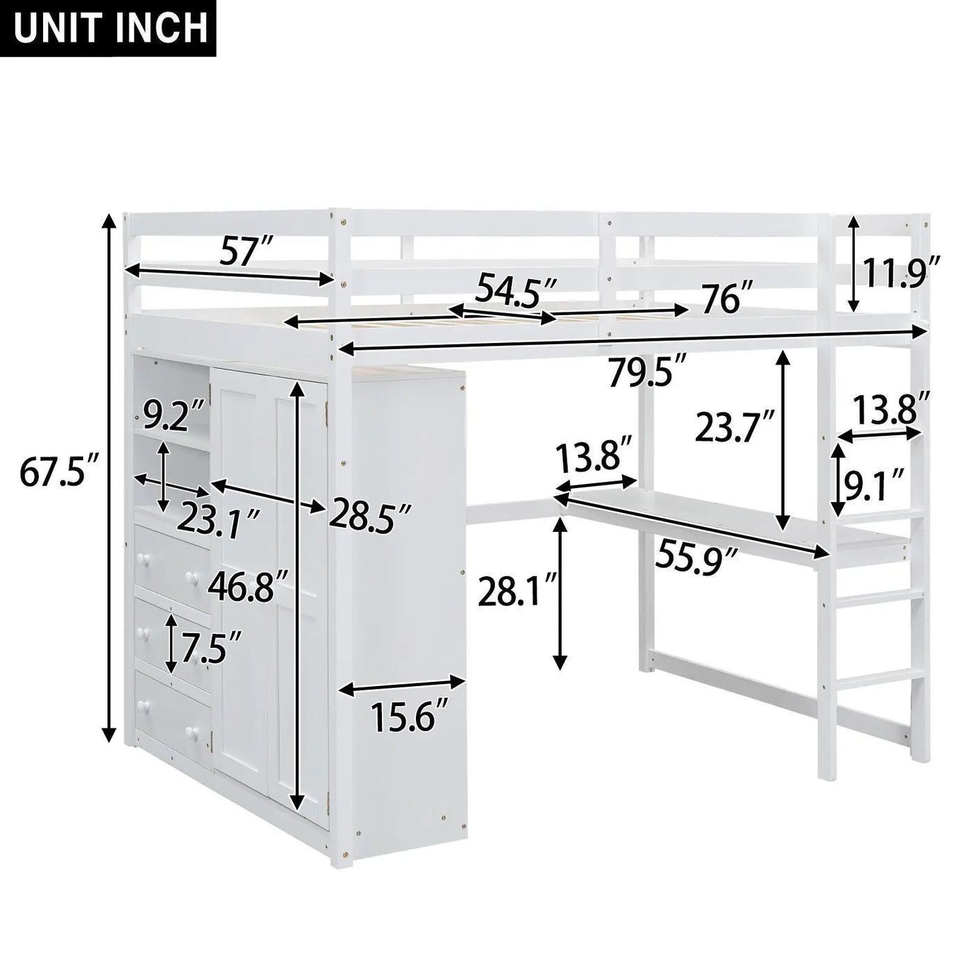 Loft Bed With Built In Wardrobe, Shelves And Drawers by Unique Piece Furniture