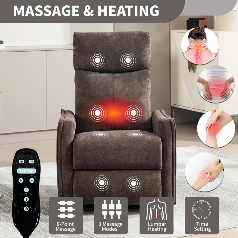 Heat Massage Manual Recliner Chair with Rocker and Swivel in Fabric by HouseOfZazla