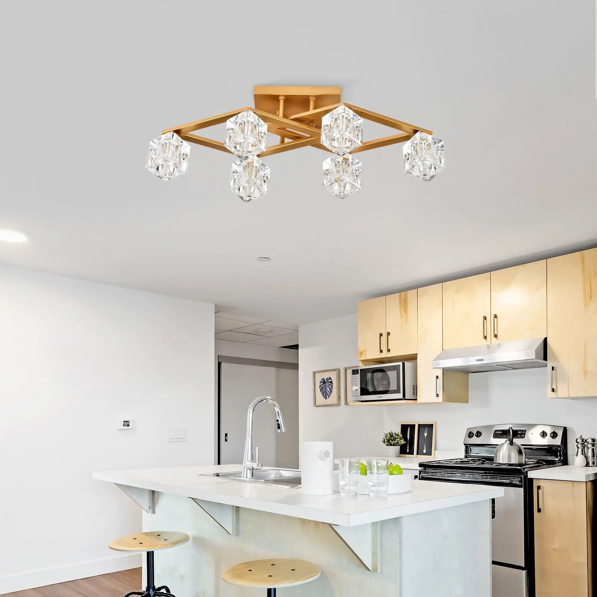 6 Light Crystal Ceiling Light For Dining Room, Modern Ceiling Lamp With Light Fixture For Entryway, Lobby, Kitchen, Bedroom, Living Room, Conference Room, (6*G9 Bulbs Included) by Unique Piece Furniture