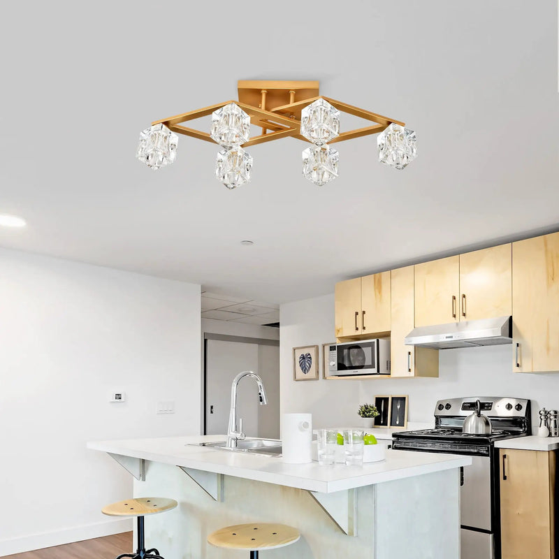 6 Light Crystal Ceiling Light For Dining Room, Modern Ceiling Lamp With Light Fixture For Entryway, Lobby, Kitchen, Bedroom, Living Room, Conference Room, (6*G9 Bulbs Included) by HouseOfZazla