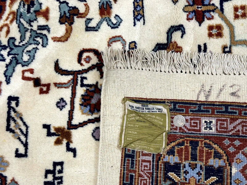 Indo Chinese Wool Rug 9x12, Ivory and Rust Red, Dragon Motifs by Jewel Rugs