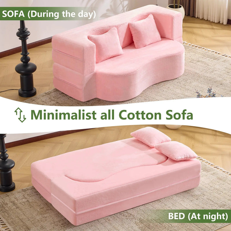 71-Inch Folding Sofa Bed in Pink Chenille with High-Density Foam by HouseOfZazla