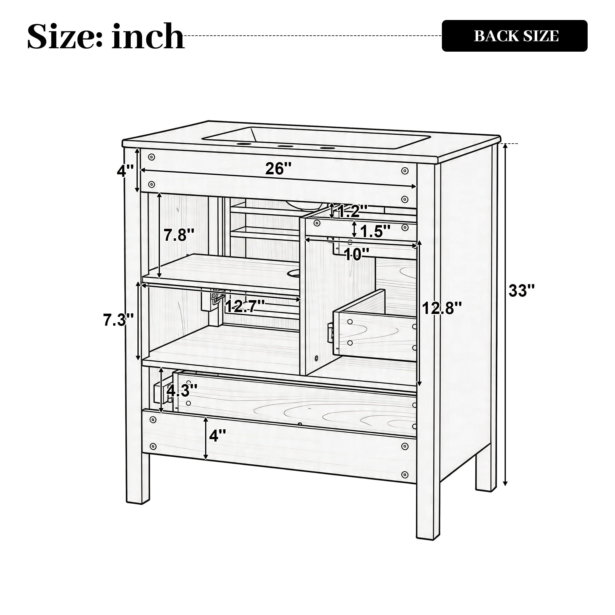 Modern Bathroom Vanity With Sink, Soft Close Drawers & Door, Storage Rack by HouseOfZazla