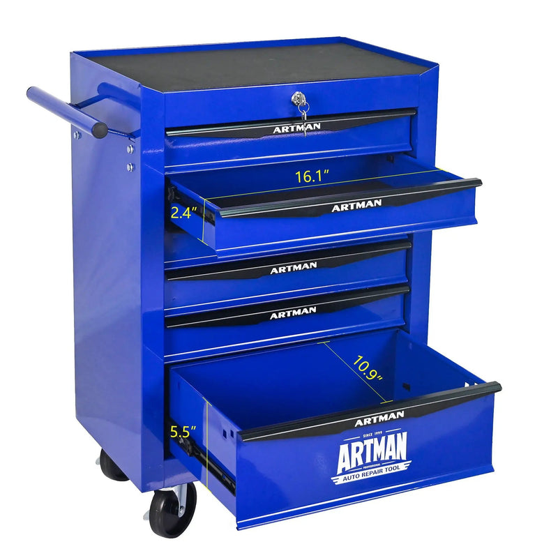 Rolling Metal Tool Chest With Drawers, Steel Storage Cabinet With Ball Bearing Slides by HouseOfZazla