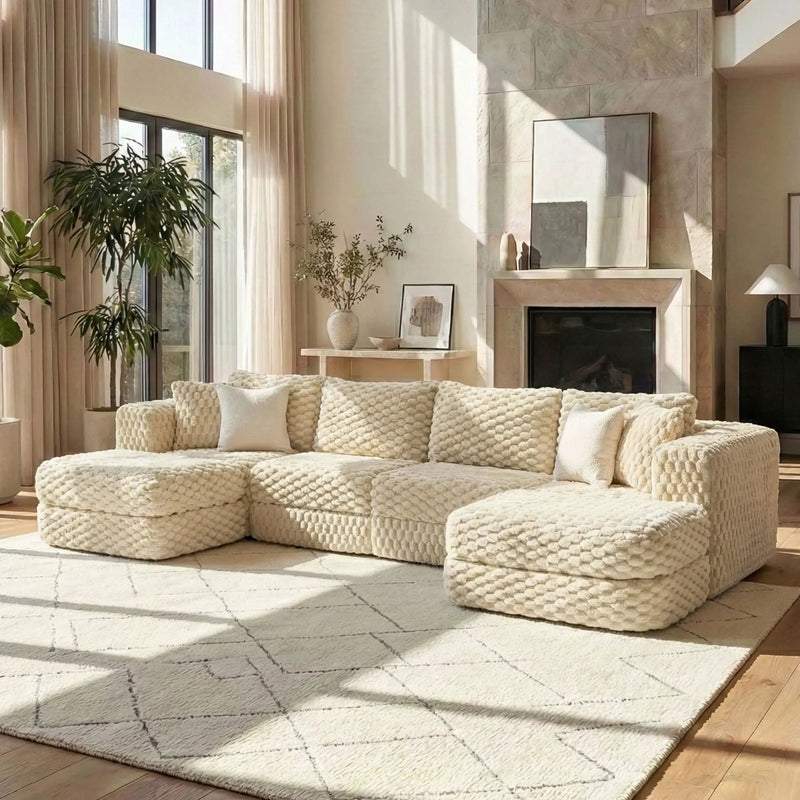 Modular Sectional Sofa, Boneless Couch With 2 Movable Ottomans by Unique Piece Furniture