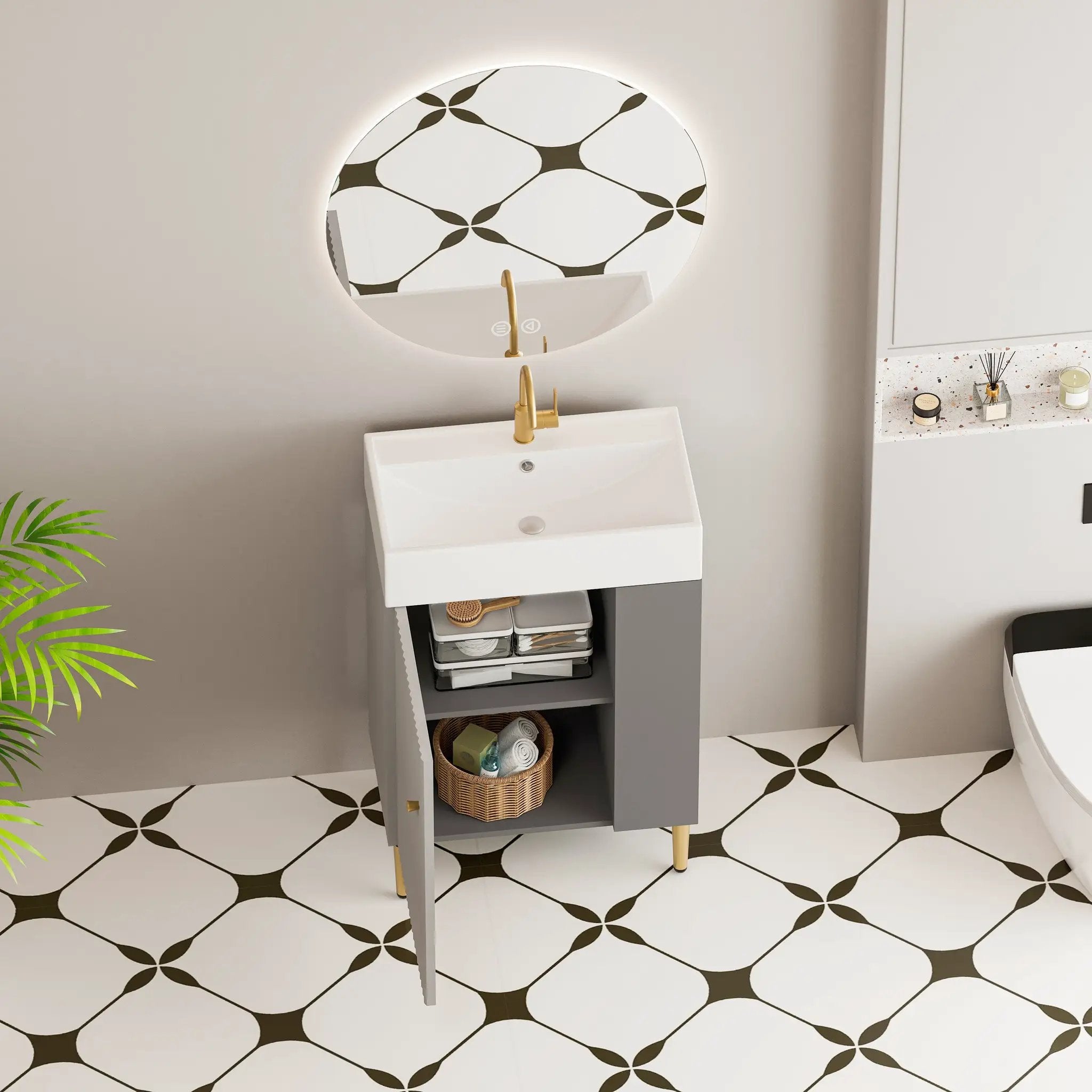 21.6" Open-Shelving Vanity with Ceramic Sink by HouseOfZazla