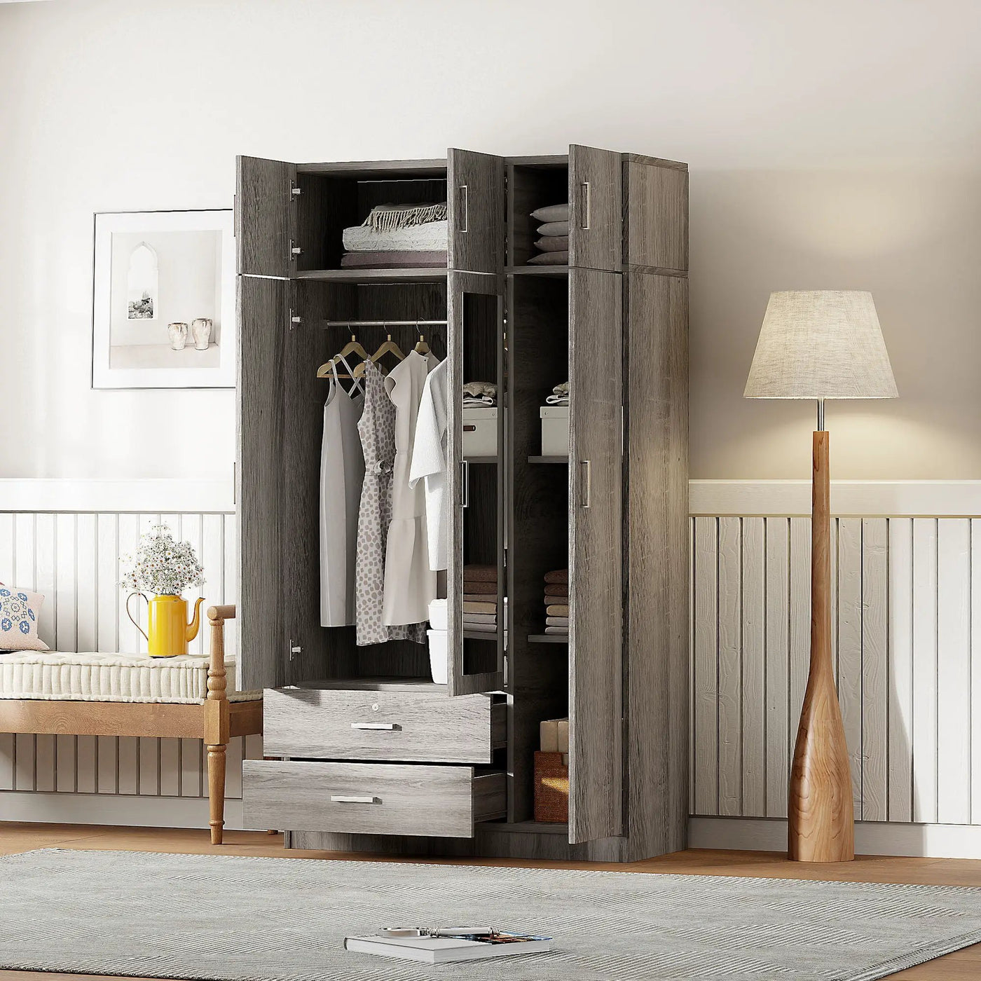 Modern 3 Door Mirror Wardrobe With 2 Drawers And Top Cabinet by Unique Piece Furniture