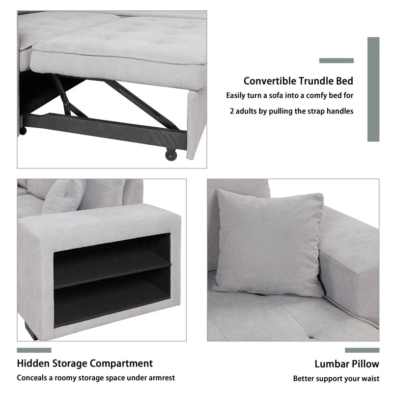 Modern L-Shape 3 Seat Reversible Sectional Couch, Pull Out Sleeper Sofa With Storage Chaise And 2 Stools For Living Room Furniture Set by Unique Piece Furniture