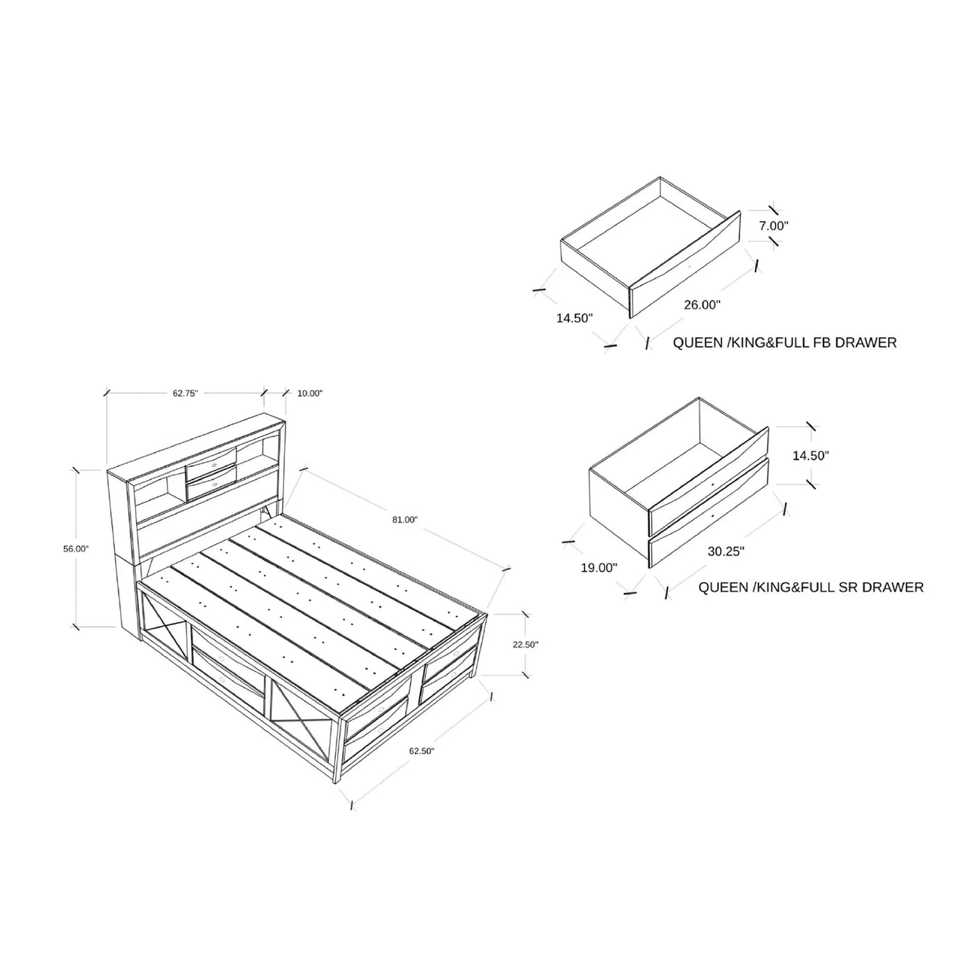 Lucille - 5 Piece Bedroom Set With Storage Drawers And Bookcase Headboard by Unique Piece Furniture