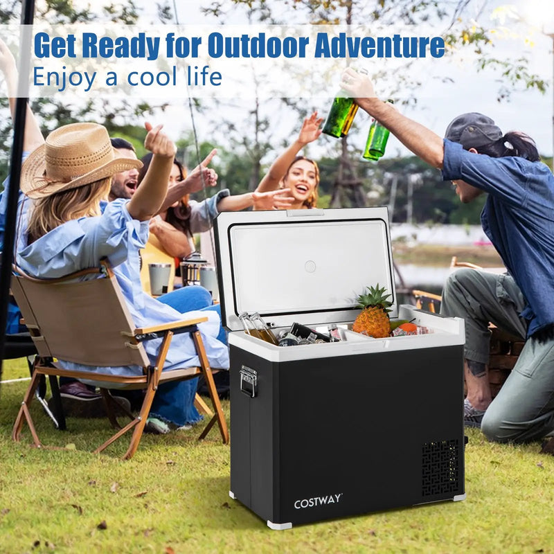 53QT Portable Dual Zone 12V Car Refrigerator Compressor Fridge Freezer for Vehicles Camping Travel-Black by DirectDeals
