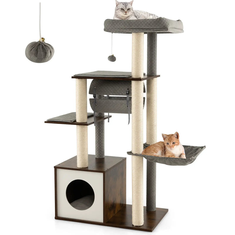 53 Inch Cat Tree with Condo and Swing Tunnel by DirectDeals