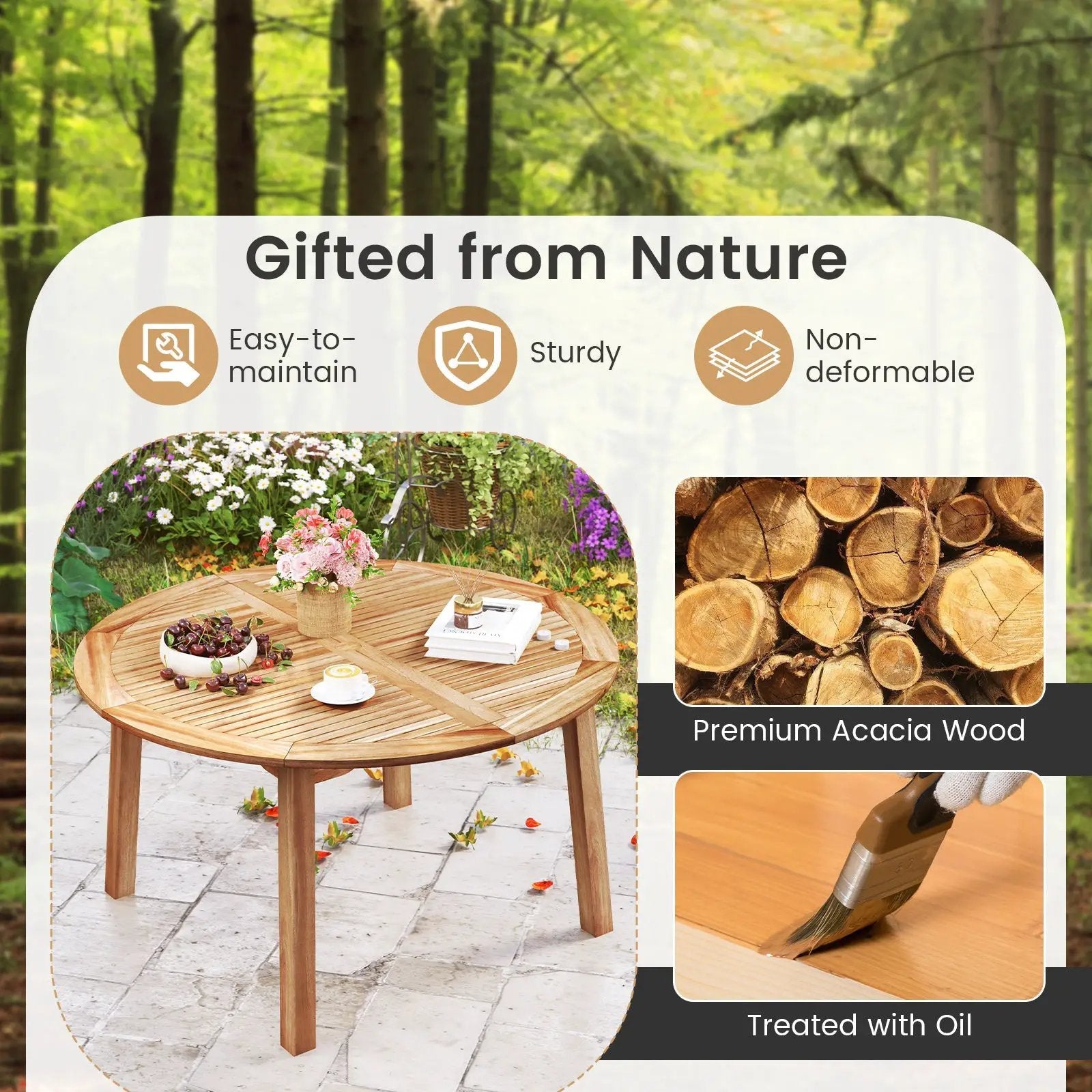 53 Inch Outdoor Acacia Wood Dining Table for 4-6 People by DirectDeals